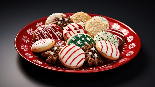 Un plato de galletas navideñas deliciosamente decoradas