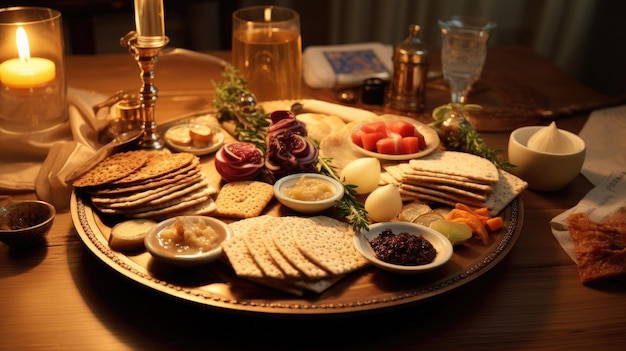 Plato de galletas saladas y frutas en la mesa Merienda con sabores frescos y dulces de Pascua