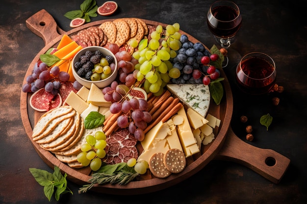 Plato con galletas de uvas con queso y uvas IA generativa