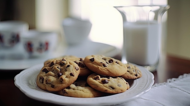 Un plato de galletas y un vaso de leche.