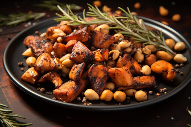 Un plato de garbanzos asados con sabor a barbacoa y caju