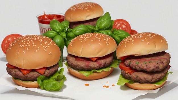 Un plato de hamburguesas y bebidas en una mesa.