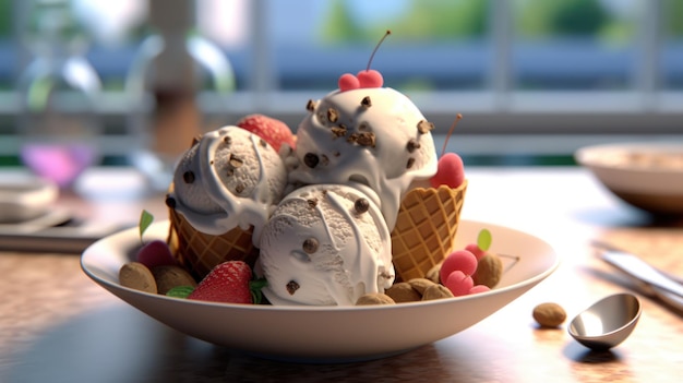 Un plato de helado con un tazón de helado y un tazón de helado con las palabras "helado".