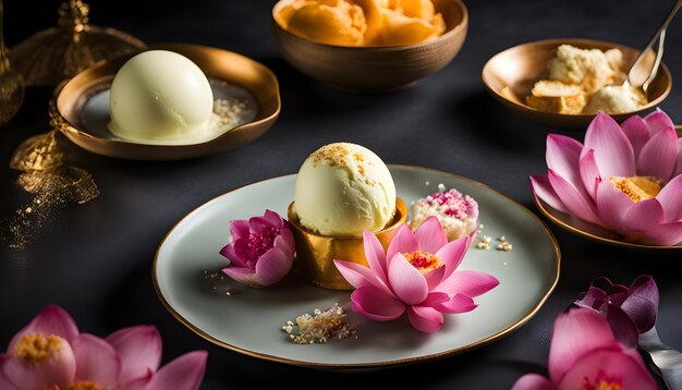 Foto un plato de helado y un tazón de helado