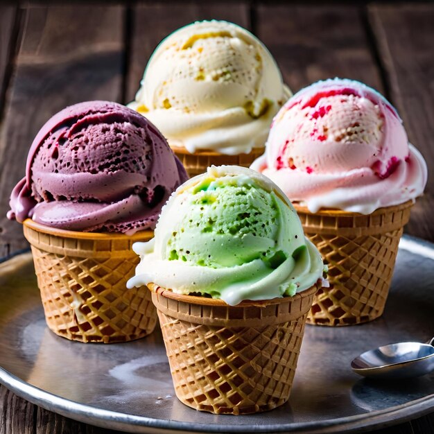 Foto un plato de helados con una cuchara en él