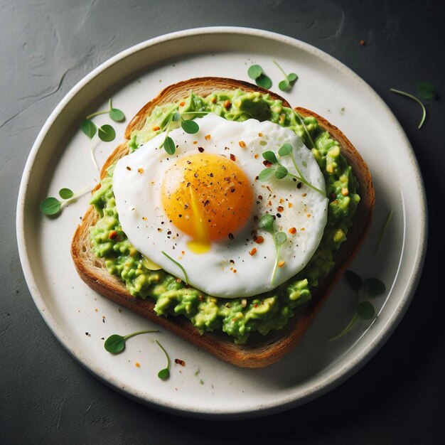 Foto un plato con un huevo y un aguacate en él