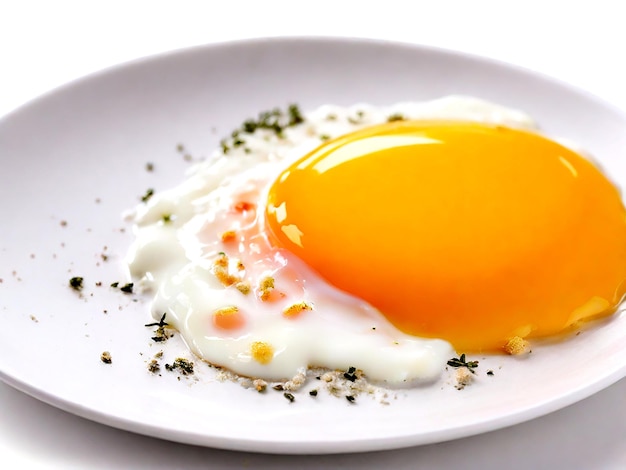 Foto un plato con un huevo y un poco de condimento en él