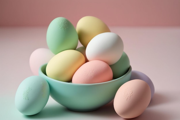 Un plato de huevos de colores pastel
