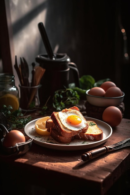 Un plato de huevos con un huevo soleado hacia arriba.