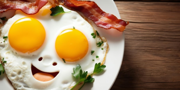 Un plato de huevos con tocino encima