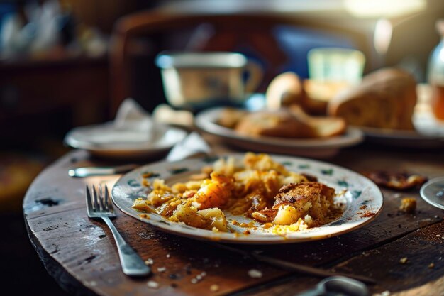 Foto un plato intacto de comida casera dejada fría en la mesa que ilustra la falta de reconocimiento por un esfuerzo compartido