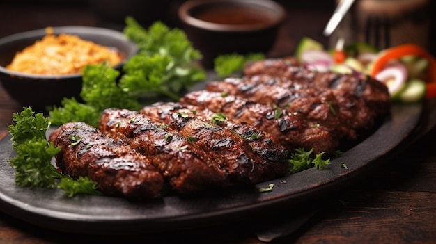 Un plato de kabab indio con un tenedor servido en un plato