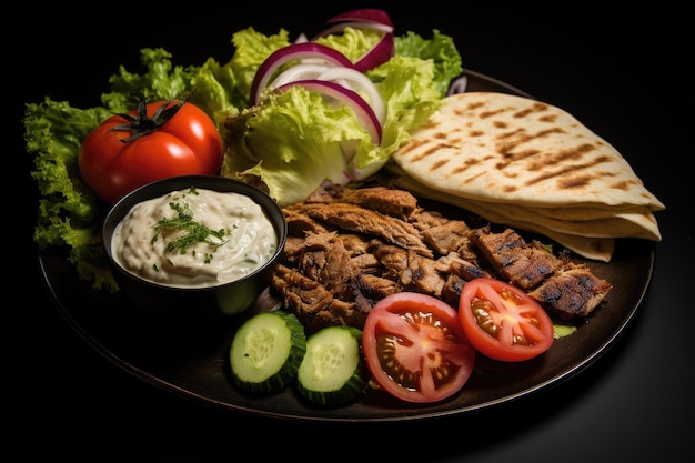 Plato de kebab con ensalada