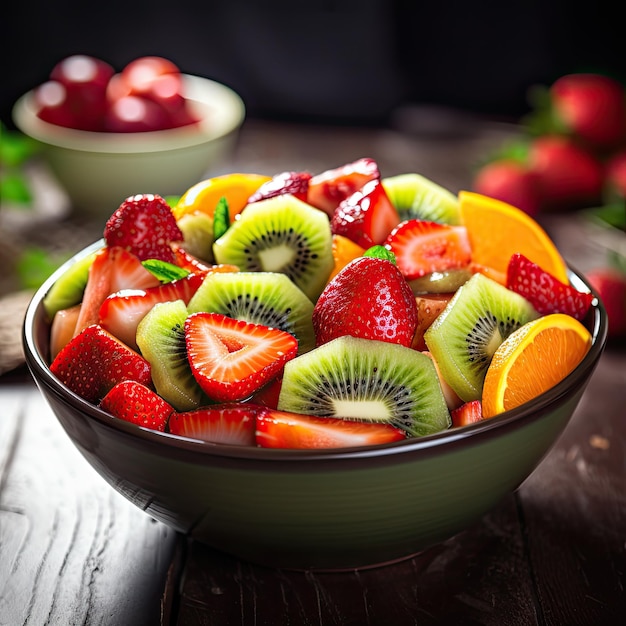 Un plato de kiwis y fresas recién cortados repletos de frutas ricas en vitaminas