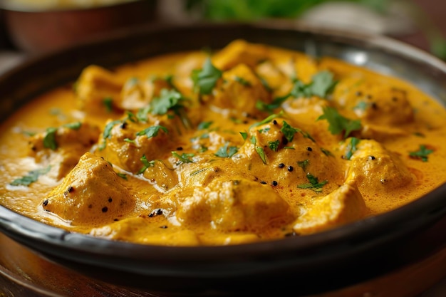 Un plato de korma un plato de curry suave hecho con crema de yogur y especias Se puede hacer con carne o verduras
