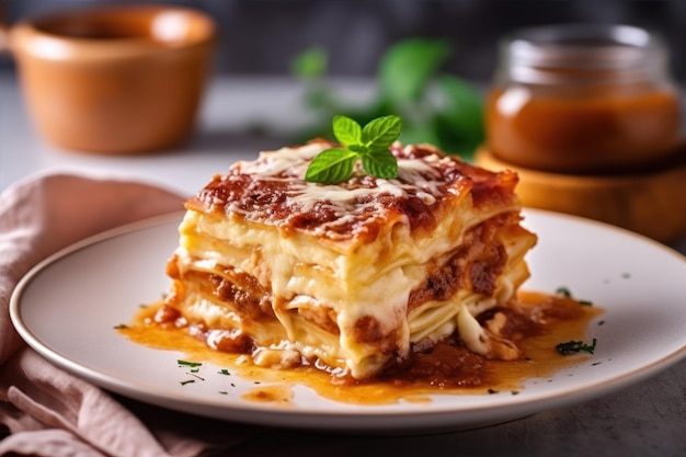 Foto un plato de lasagna con una rebanada de lasagna en él