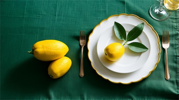 Un plato con limones y un plato con un tenedor