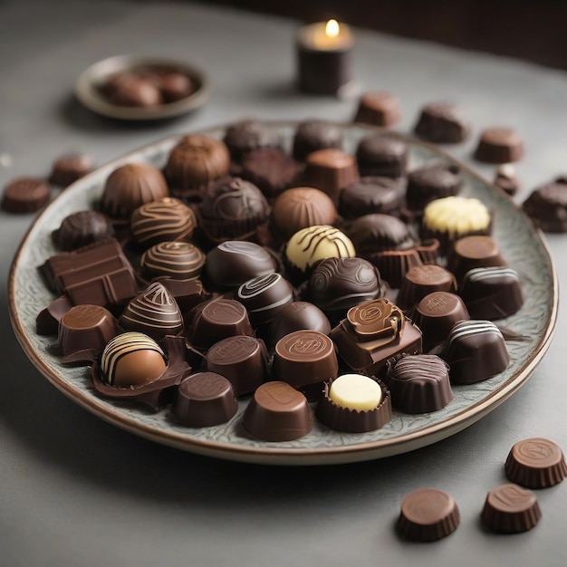 Foto un plato lleno de chocolates