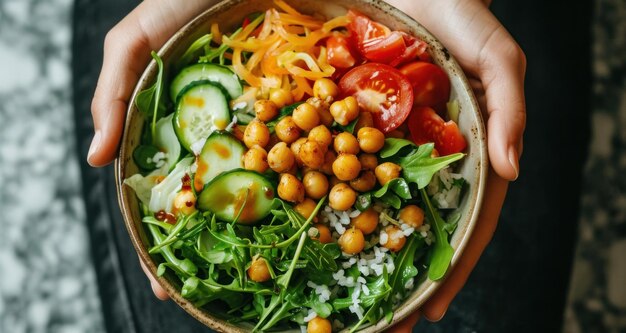 un plato lleno de ensalada y garbanzos