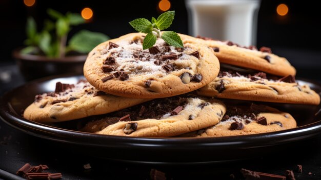 Foto un plato lleno de galletas de chocolate