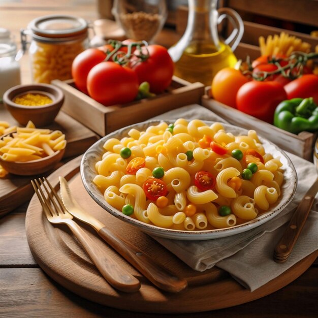 Foto un plato de macarrones crudos en la cocina