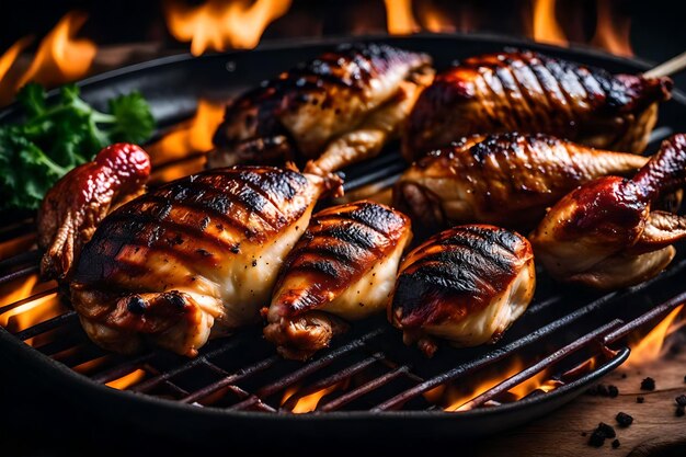 Un plato de madera rústico amontonado con alas de pollo para barbacoa salpicadas con una picante salsa blanca de Alabama