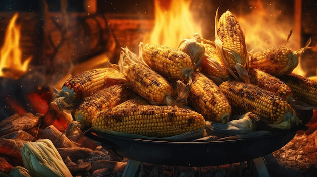 Un plato de maíz se cocina en un fuego.