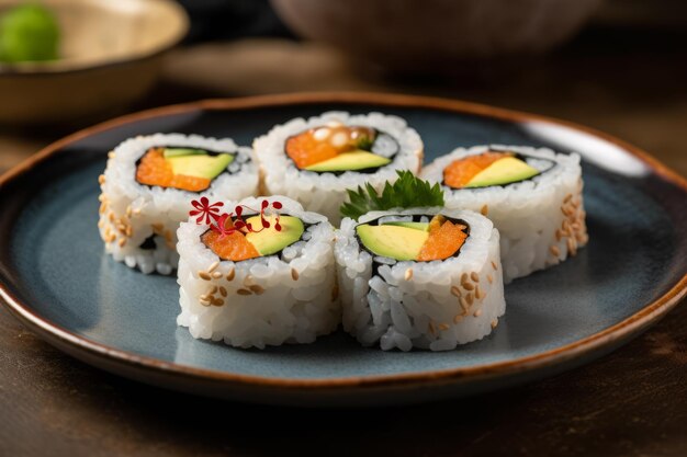 Foto el plato de maki de california en una placa de cerámica ia generativa