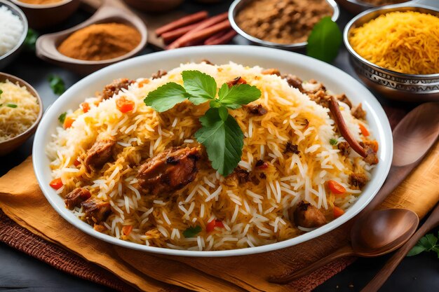 Un plato de Malabar Biryani con su arroz cocinado en leche de coco y especias