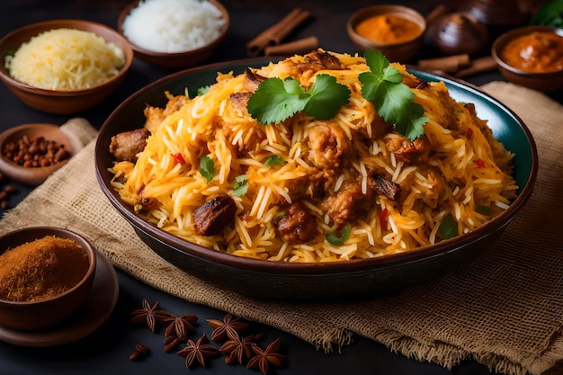 Un plato de Malabar Biryani con su arroz cocinado en leche de coco y especias