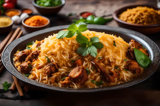 Un plato de Malabar Biryani con su arroz cocinado en leche de coco y especias