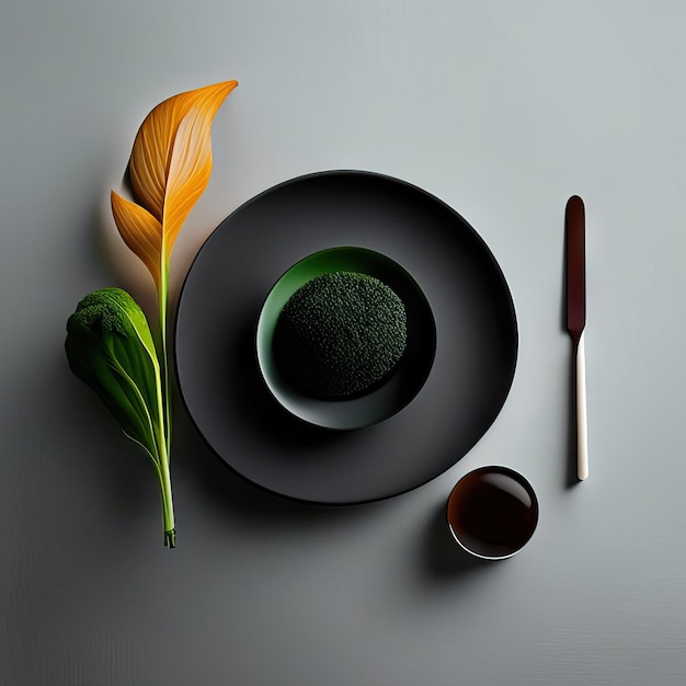 Plato minimalista de comida vegana.