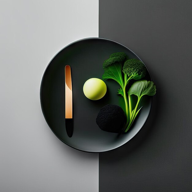 Foto plato minimalista de comida vegana.