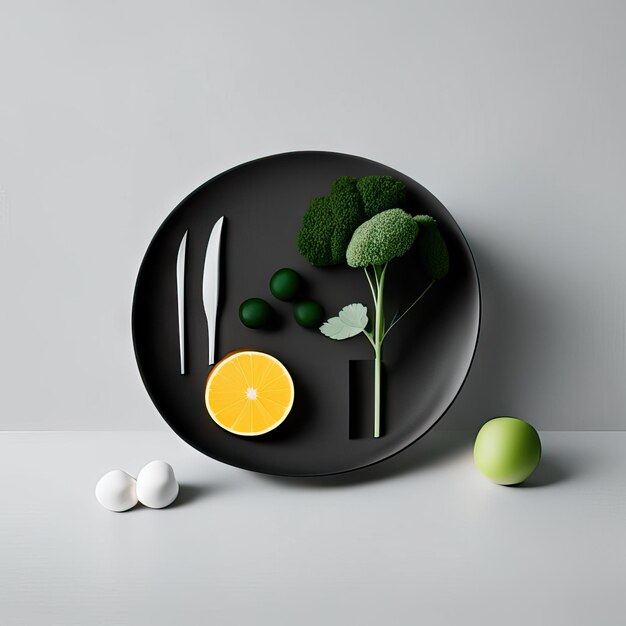 Foto plato minimalista de comida vegana.