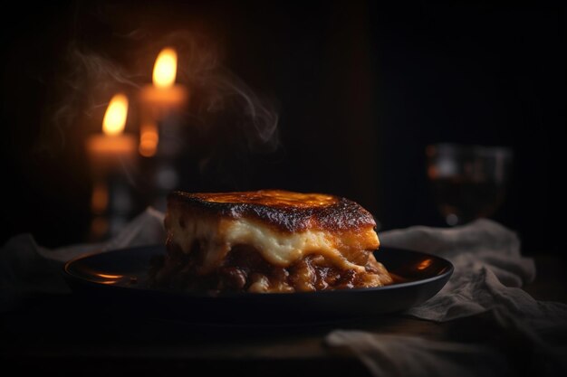 Un plato de moussaka con crema blanca en el cuenco