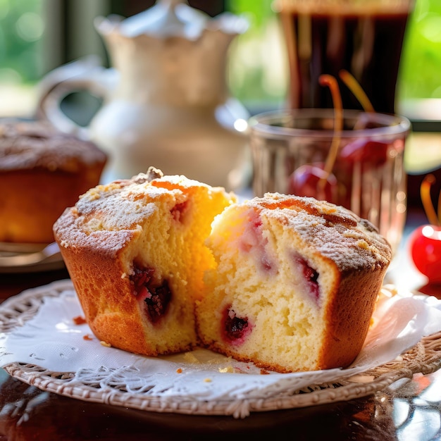 Un plato de muffins al que le falta un trozo.