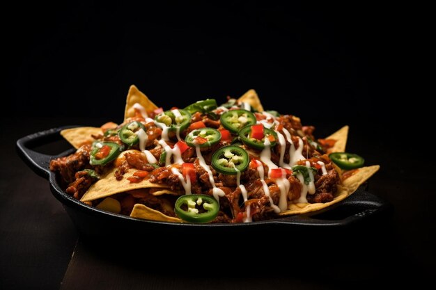 Un plato de nachos de cerdo para barbacoa