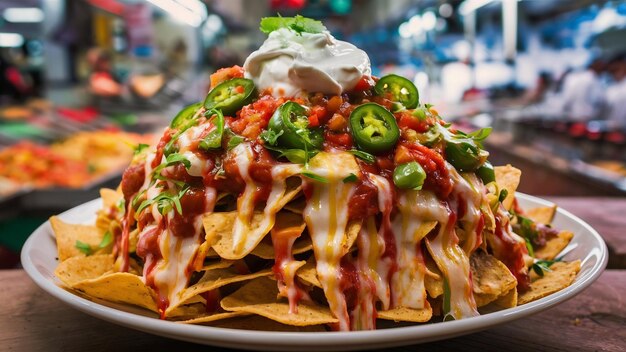 Plato con nachos en medio de comida mexicana