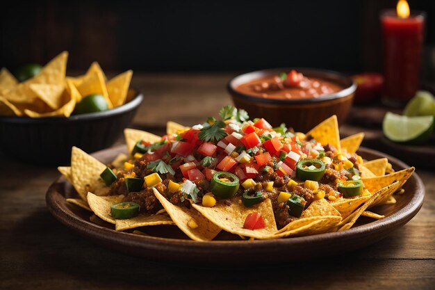 plato de nachos con salsa de salsa