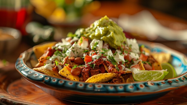 Foto un plato de nachos con una tortilla en el lado