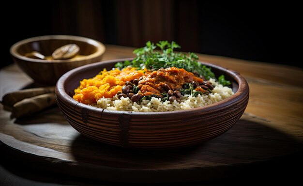 Plato de naranja con lentejas de arroz y cuscús