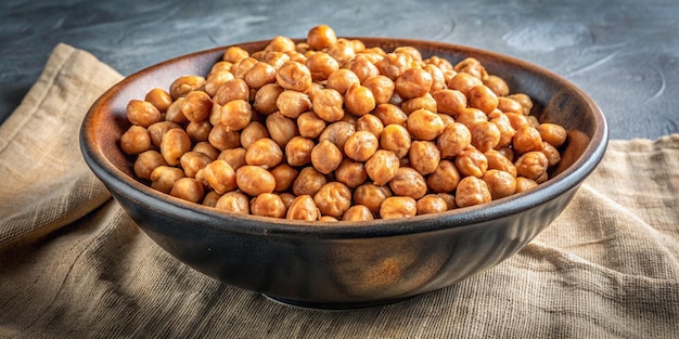 un plato de nueces de caju se sienta en una mesa de madera