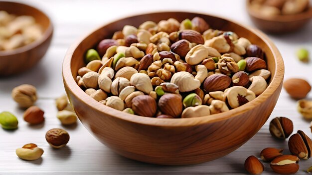 Foto un plato de nueces, incluidos los nueces y las nueces