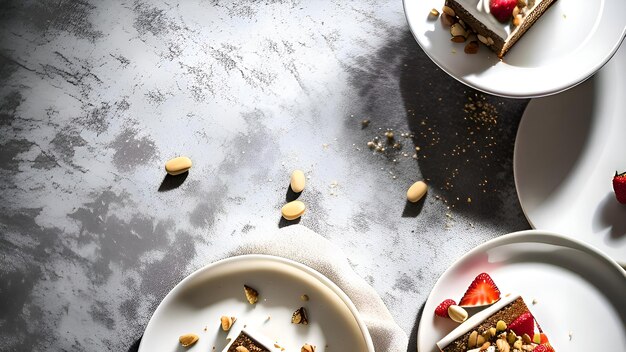 Un plato de nueces y un trozo de pastel con un trozo de pastel