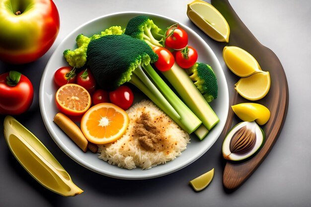 Plato con nutrición adecuada salud y pérdida de peso.