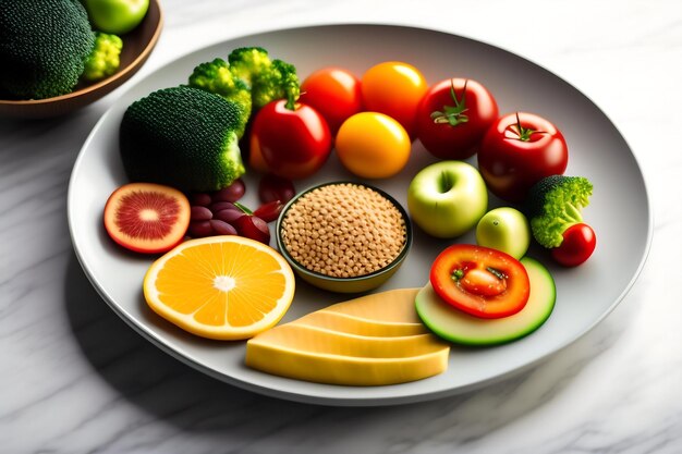 Plato con nutrición adecuada salud y pérdida de peso.