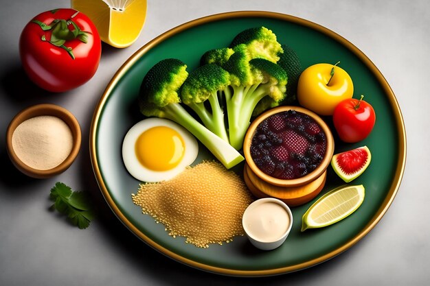 Plato con nutrición adecuada salud y pérdida de peso.