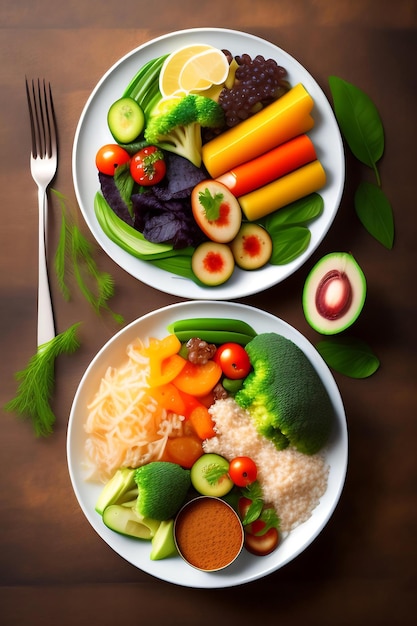 Plato con nutrición adecuada salud y pérdida de peso.