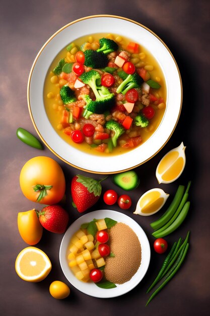 Plato con nutrición adecuada salud y pérdida de peso.