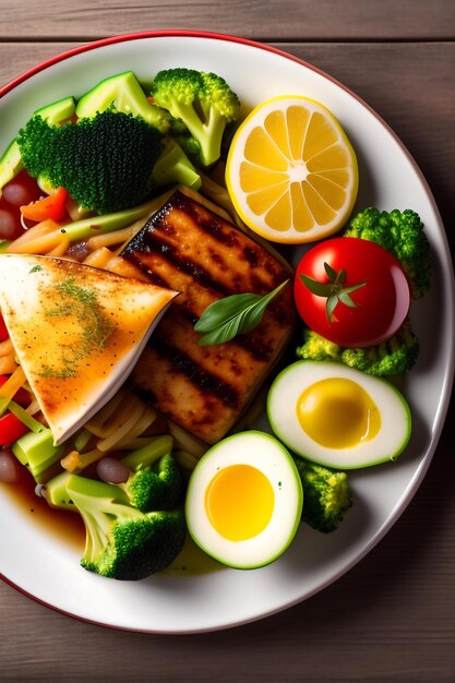 Plato con nutrición adecuada salud y pérdida de peso.